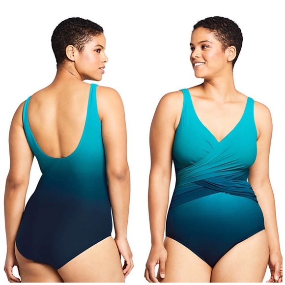 New Land’s End Plus size one piece Slenderize swimsuit ombré turquoise Various - Picture 2 of 5